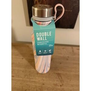 Eco One 22oz Double Wall Stainless Steel Water Bottle Marble Swirl Pink Blue New